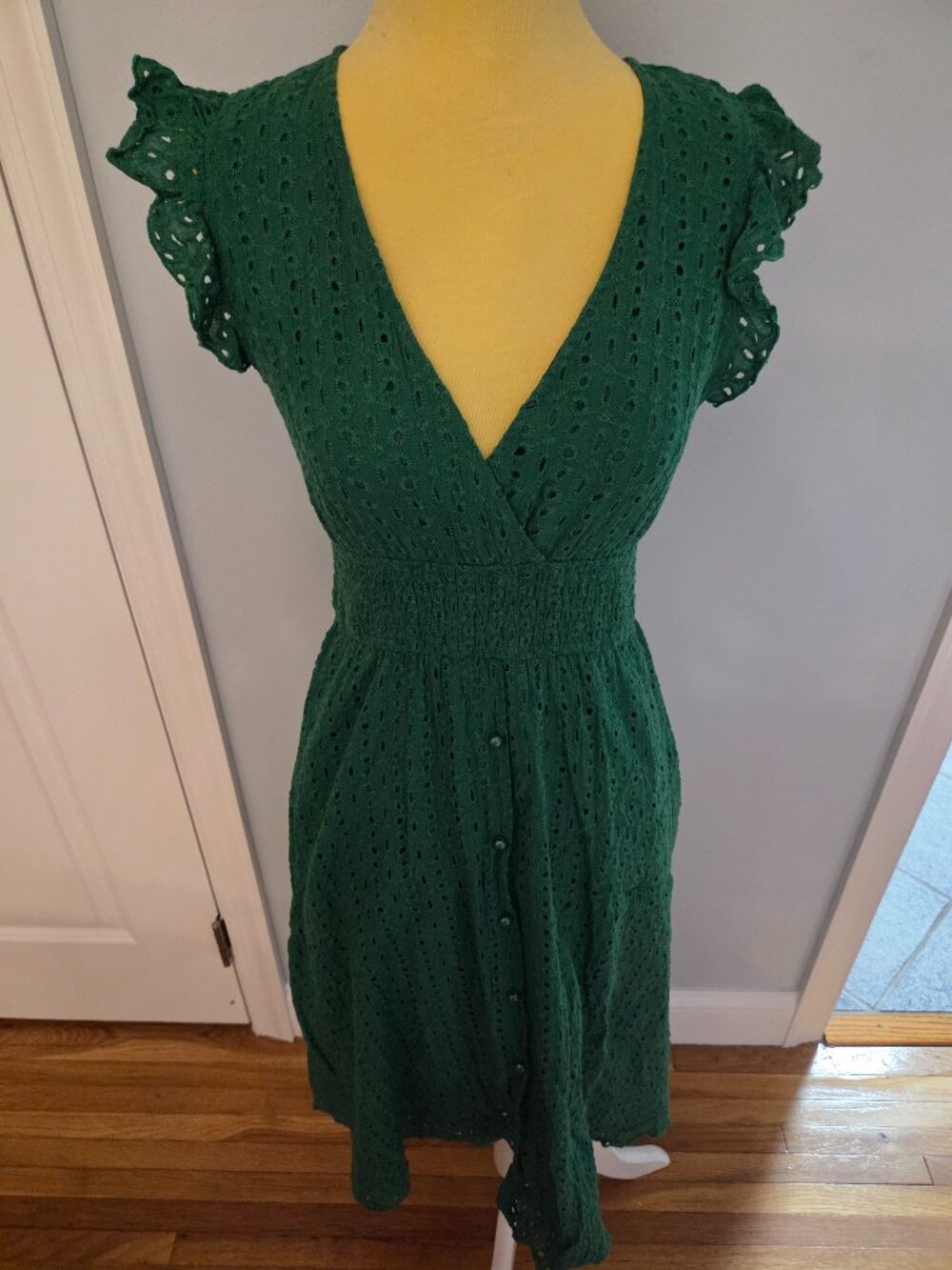 Eyelet Butterfly Sleeve Ruffle Dress
